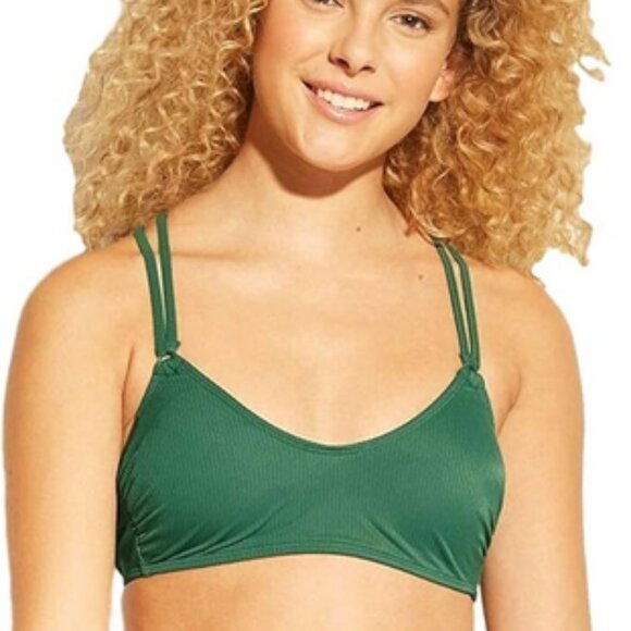 Xhilaration Army Green Women's Ribbed Strappy Back Bikini Top - Picture 1 of 13
